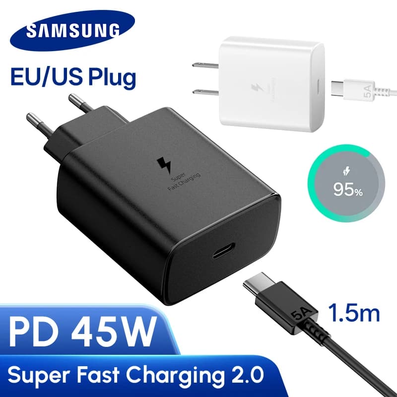Originele Samsung Oplader 45W Supersnel Opladen EU/VS Adapter Type C Kabel voor Galaxy S26 S25 Ultra S24 S22 S23 A57 A56 Z Fold 8