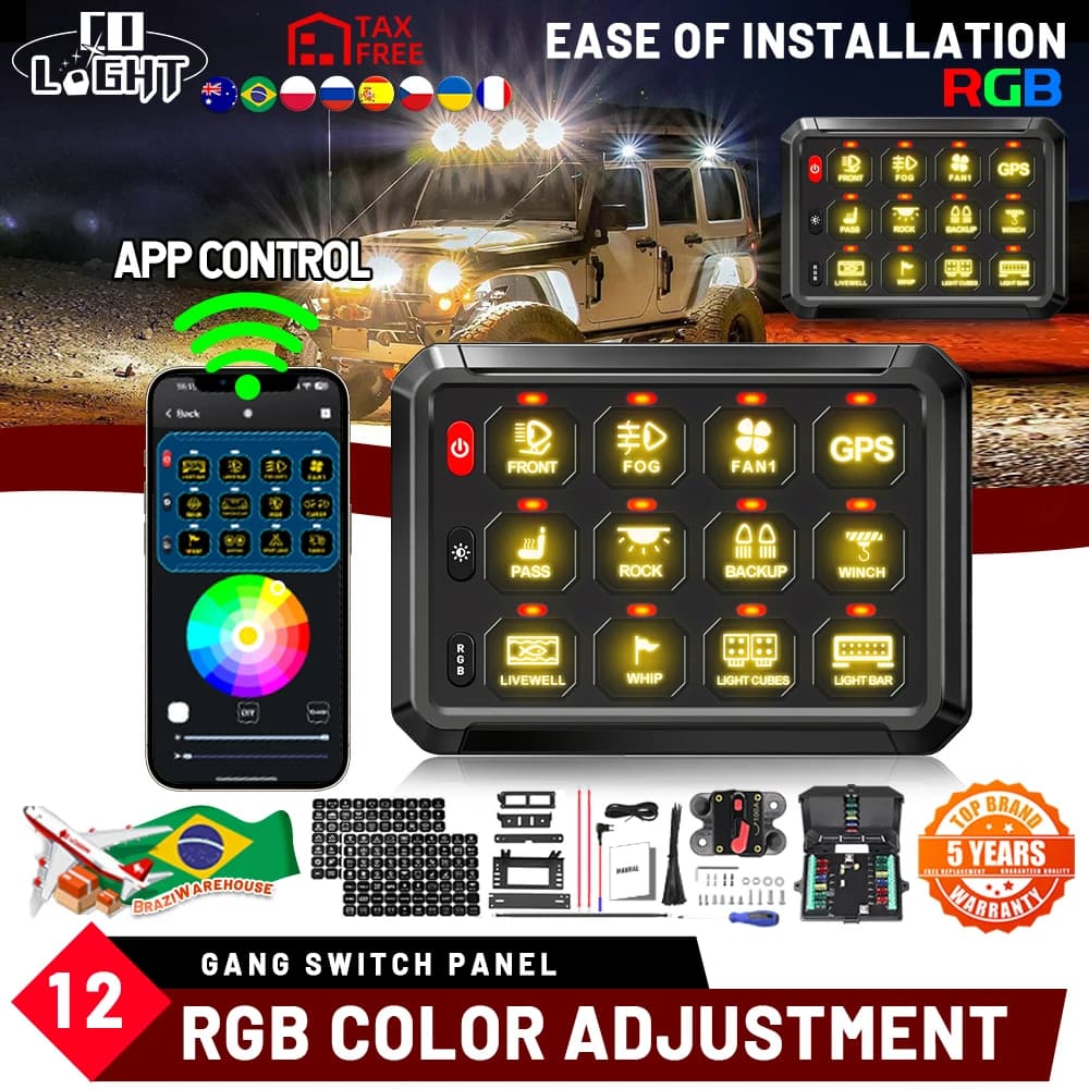 COLIGHT 12 Gang APP Schakelpaneel voor voor Alle Voertuigen 12 V 24 V Automatische Dimbare Touch Control Box Schakelpaneel voor Off Road Auto