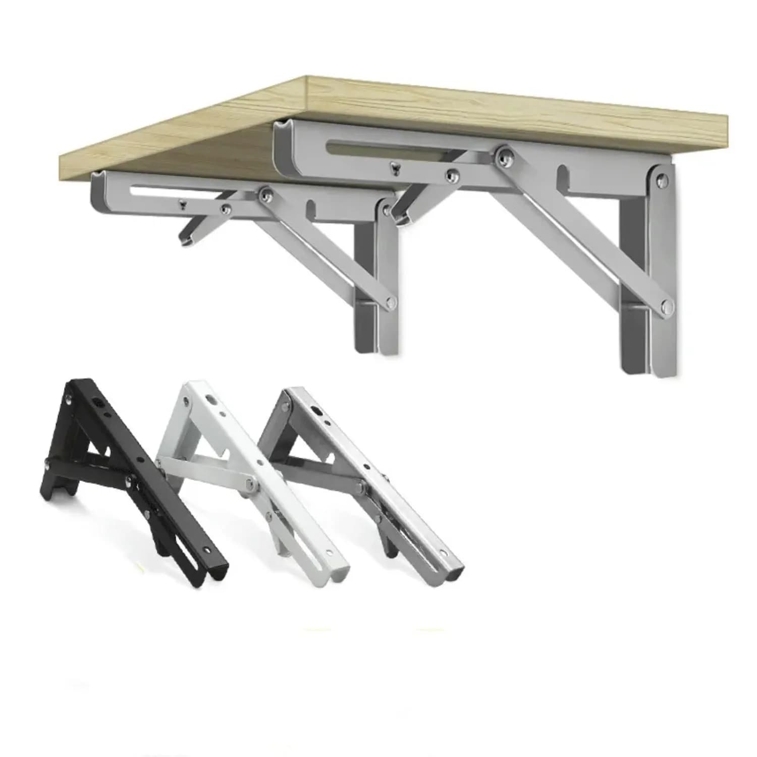 2 STUKS RVS opvouwbare driehoekige beugelplank, zware ondersteuning, verstelbare wandgemonteerde bank, tafel, meubelbeslag