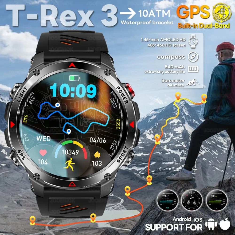 2025 Nieuwe Outdoor Sport Smart Horloge Mannen HD AMOLED Scherm Zes Sterren GPS Positionering Hartslag Bluetooth Oproep IP69 / 5ATM SmartWatch