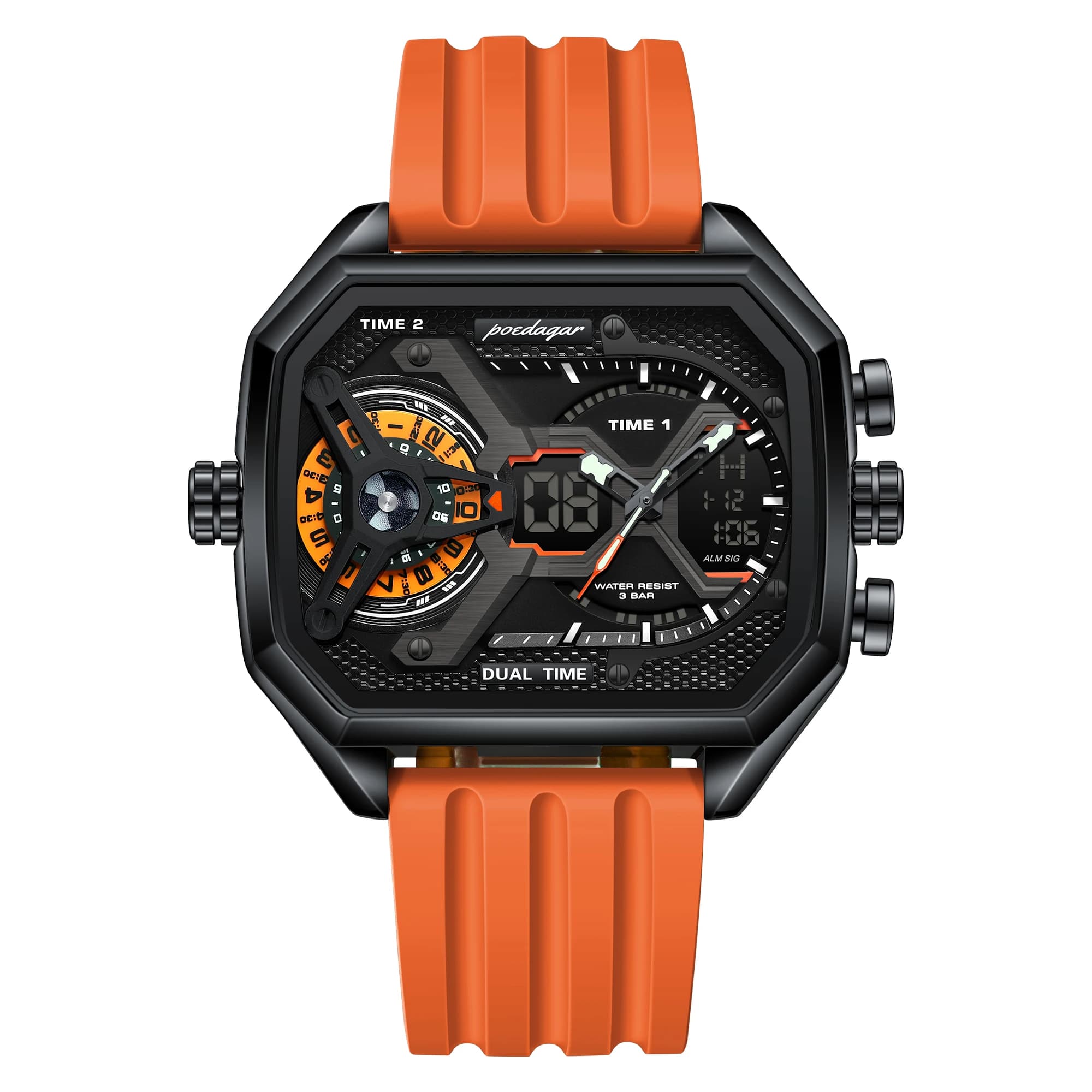 POEDAGAR Sport Heren Horloges Datum Week Lichtgevende LED Mode Man Horloge Siliconen Band Elektronische Dual Time Quartz Herenhorloge