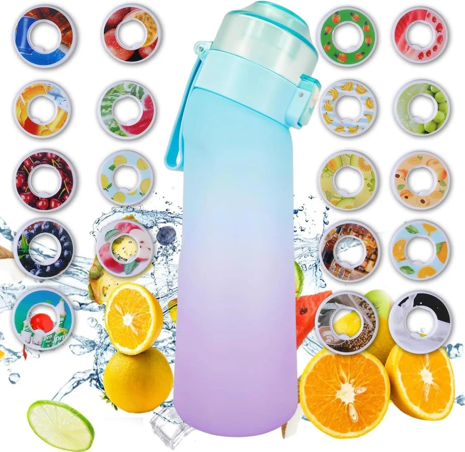 650 ml sportluchtwaterfles BPA-vrij, fruitgeurpods luchtsmaakdoppen, lekvrije sportwaterbeker voor buiten hardlopen sportschool