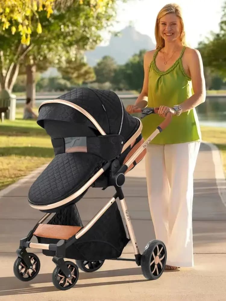 Kinderwagen Luxe 3-in-1 met autostoeltje en slaapmandje Lichtgewicht kinderwagen Hoge kinderwagen Multifunctionele verstelbare reisbuggy Eenvoudig
