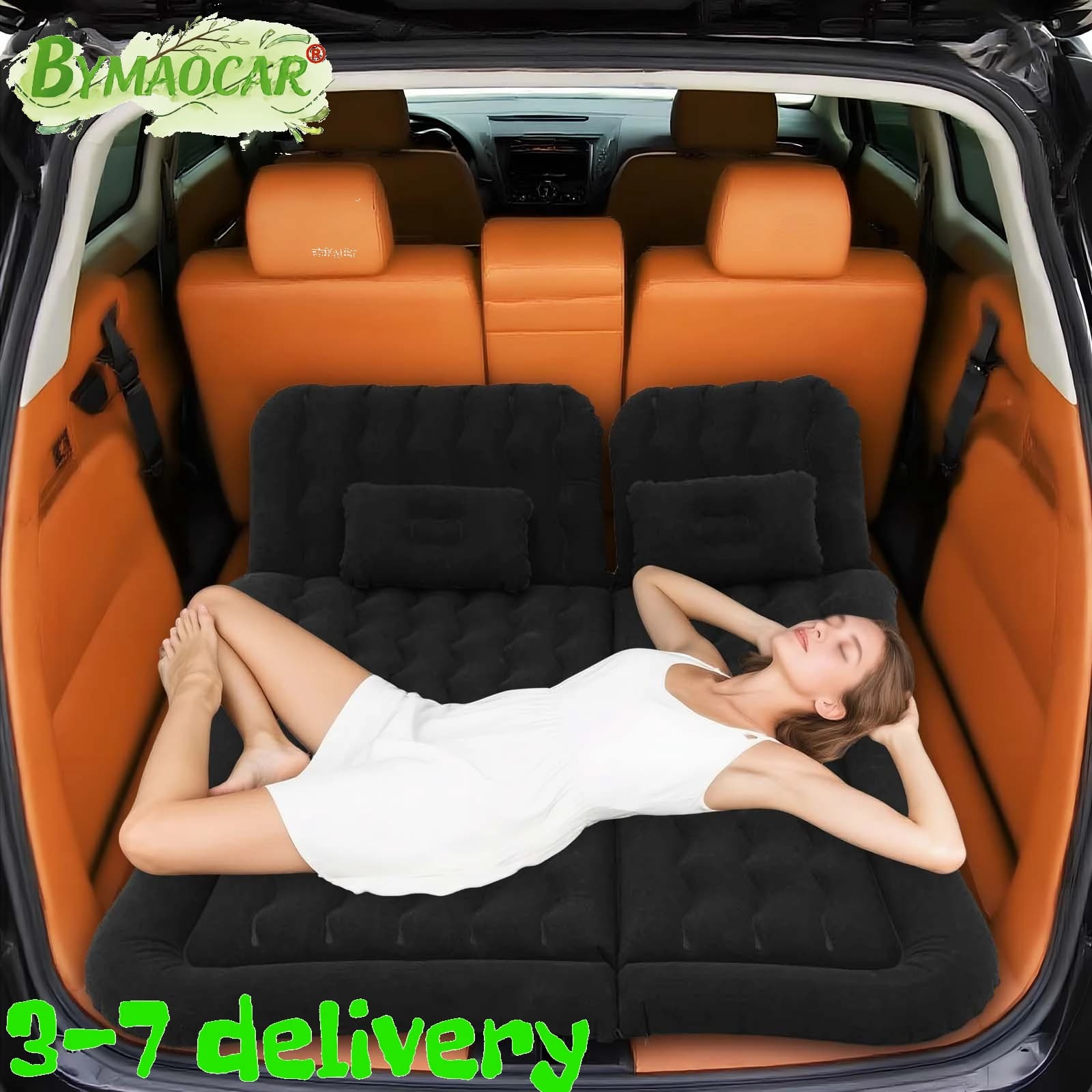 Opblaasbaar SUV-autobed, duurzaam luchtbed van gevlokte PVC, draagbaar camping slaapmatras voor buitenreizen, zwaarbelastbaar tot 300 kg, comfortabel