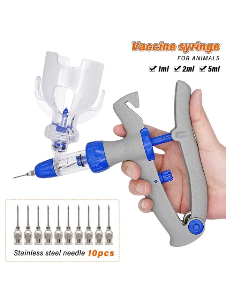 1/2/5 ml Automatische Continue Spuit Dier Verstelbare Injector Kip Gevogelte Duurzaam Vaccin Injector 10 Naalden Veterinaire