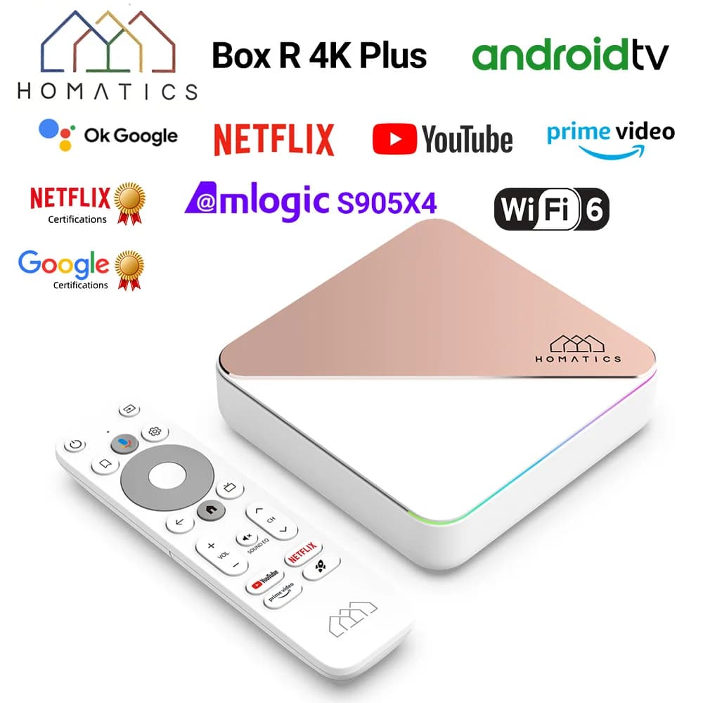 HOMATICS Box R 4K Plus TV Box AndroidTV 14 Netflix Google-gecertificeerd Amlogic S905X4 4G32G Ondersteuning DTS Dolby Audio AV1 Wifi6 BT5.0