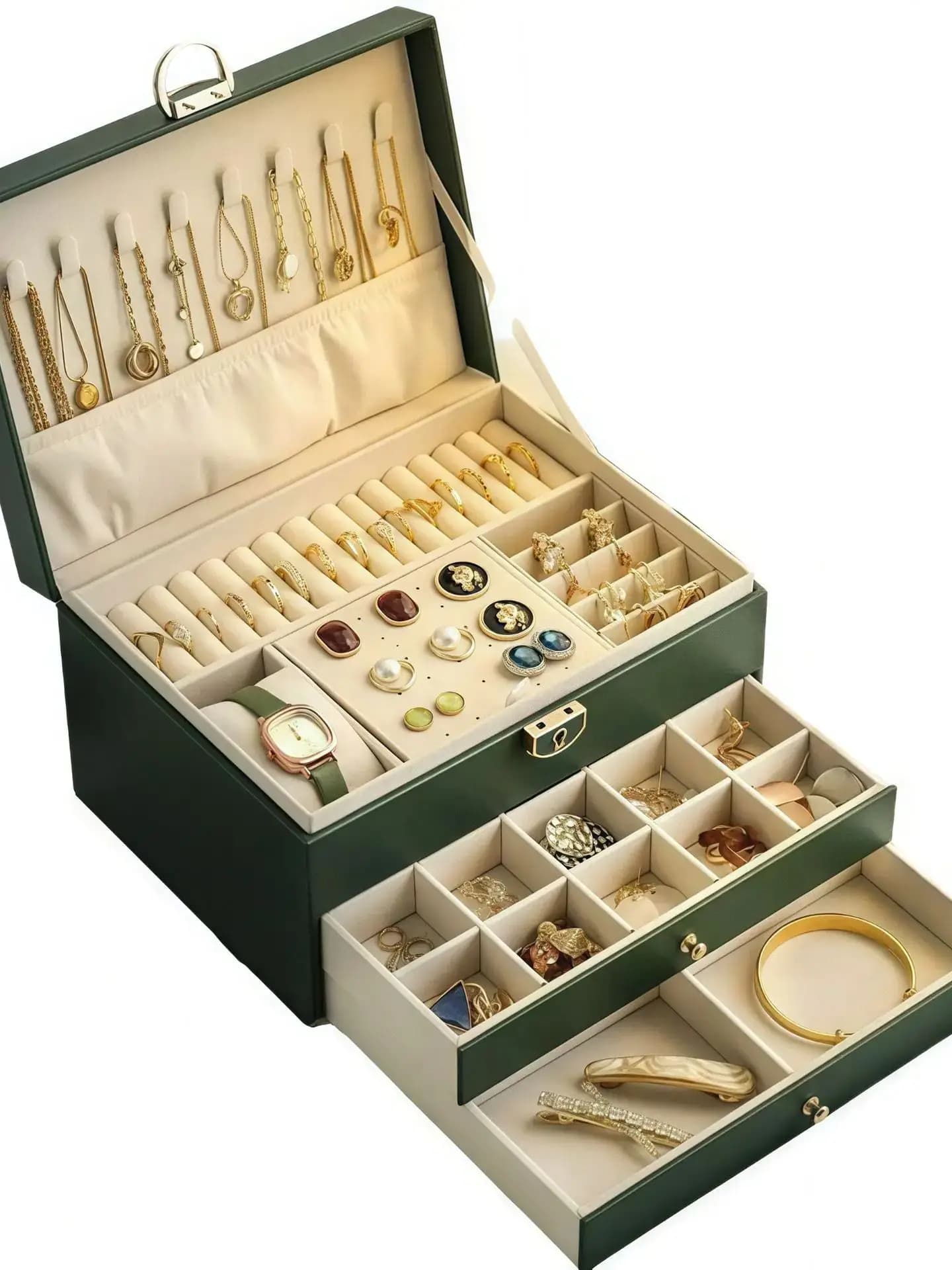 VANSIHO Klassieke luxe multifunctionele sieradendoos Grote capaciteit PU lederen sieraden opbergdoos Oorbel en accessoiredoos
