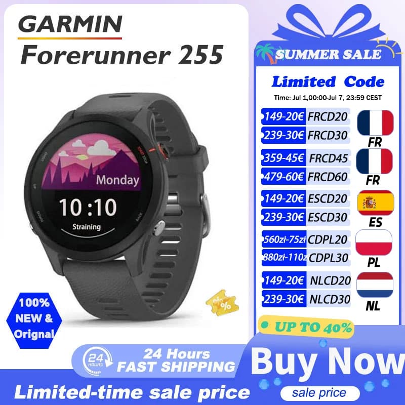 Garmin Forerunner 255 Sport Smartwatch 46mm 1.3 '' Kleurenscherm 14 dagen Batterijduur 4GB RAM NFC Bluetooth Wifi 5ATM Waterdicht
