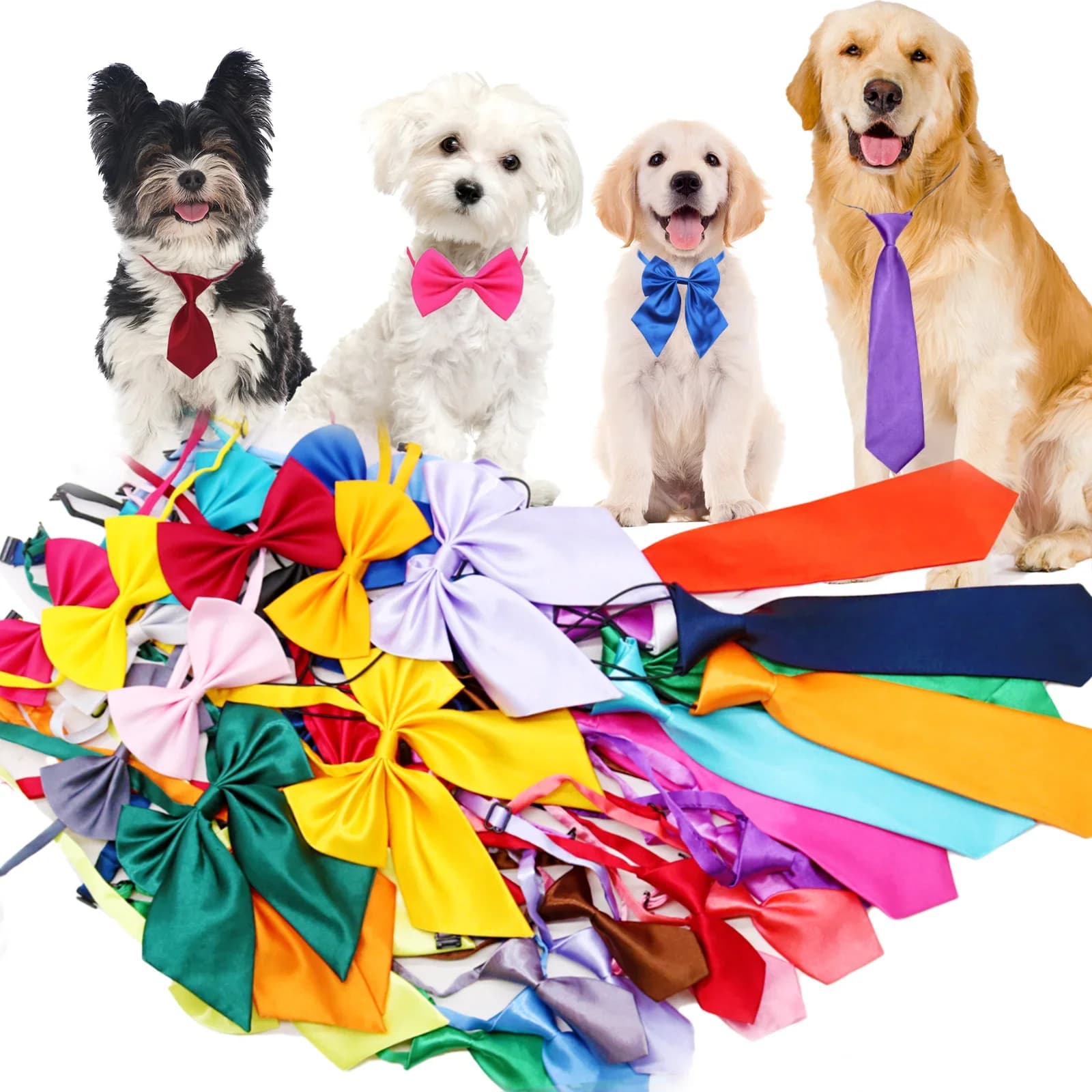 Strikjes voor huisdieren 30/50/100PCS Halsbanden voor honden Bulk verstelbare strikjes voor honden Effen kleur Kattenstropdassen Dierbenodigdheden