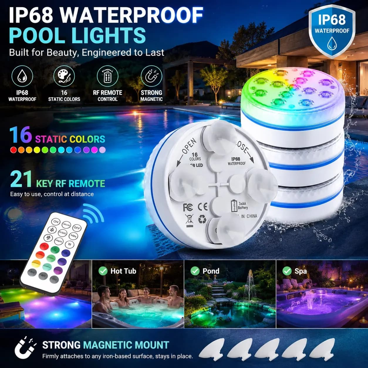 Onderwaterverlichting met 13 LED's, waterdicht, RGB met afstandsbediening, kleurveranderend licht, op batterijen werkende vlamloze lampen