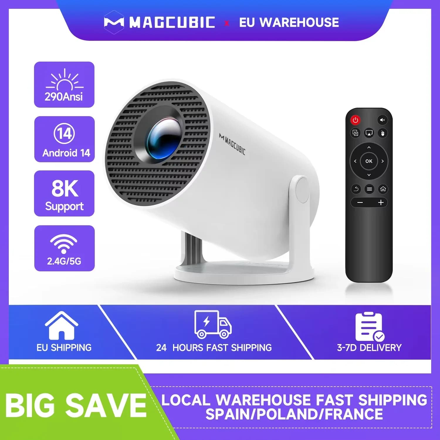 Magcubic Projector 8K Android 14 HY300 Pro Wifi6 290ANSI Allwinner H726 BT5.4 1080P 1280*720P Cinema Buitenprojector Draagbare Projector
