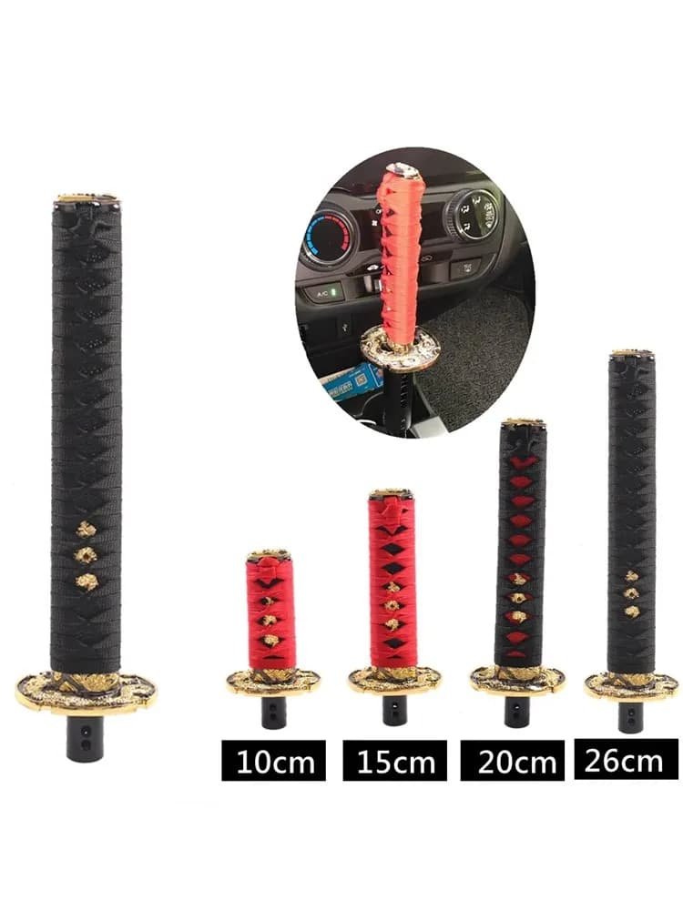 10/15/20/26Cm Katana Automatische Pookknop Samurai Zwaard Versnelling Shifter Knop Met Slot/Knop Transmissie Rood + Zwart