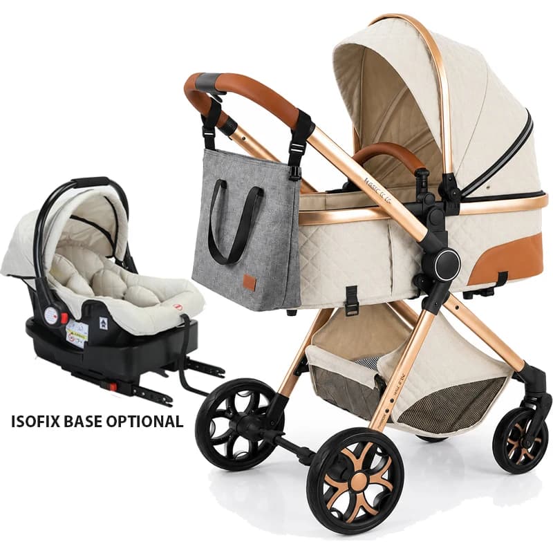 Optionele driewielige kinderwagen, 3-voudig inklapbaar, reisvriendelijk, met hoge framepositie, autostoel, lichtgewicht aluminium, inklapbaar,