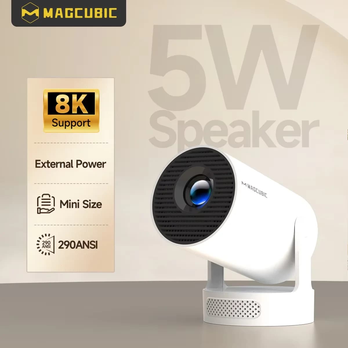 Magcubic HY300 Pro+ 8K Buitenprojector 8000 Lumen Android 14 WiFi 6 BT5.4 Draagbare 5W HiFi Speaker 720P HD