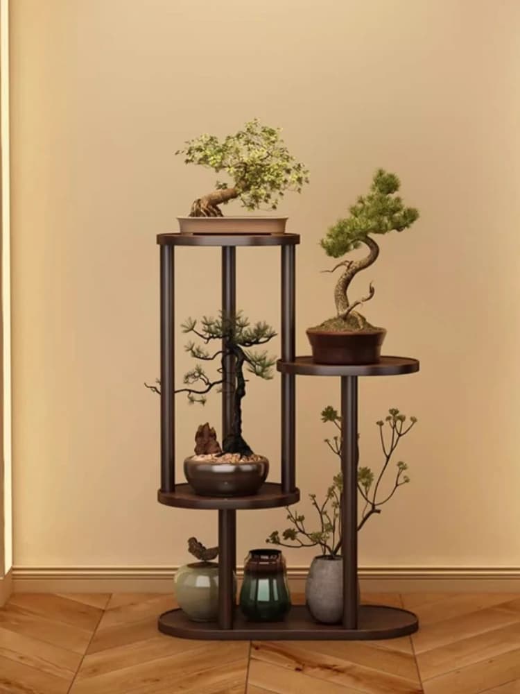‌ ‌ Moderne Chinese theeplank, massief houten plantenstandaard met meerdere niveaus, versterkt curiosavitrusting, waterdichte woonkamerorganizer