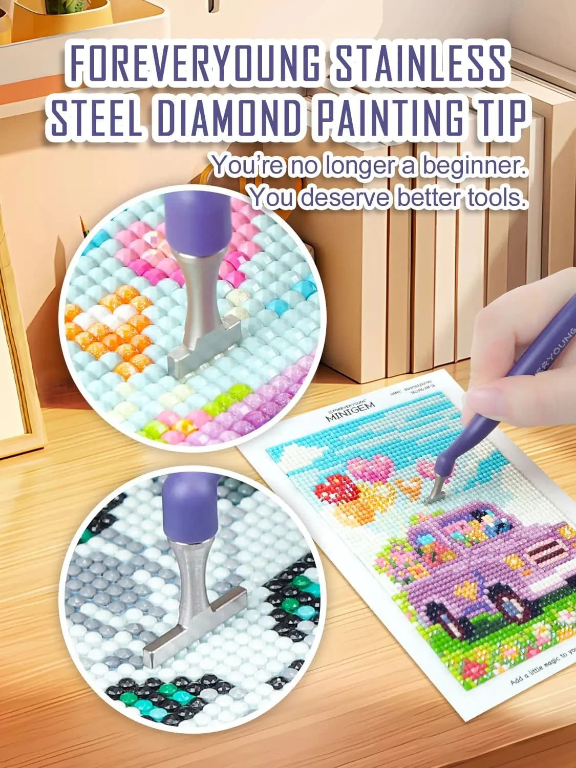 ForeverYoung roestvrijstalen diamantpainting tips – 1/4/8 booropties & complete set (1+4+8), zeer nauwkeurige vervangingstips