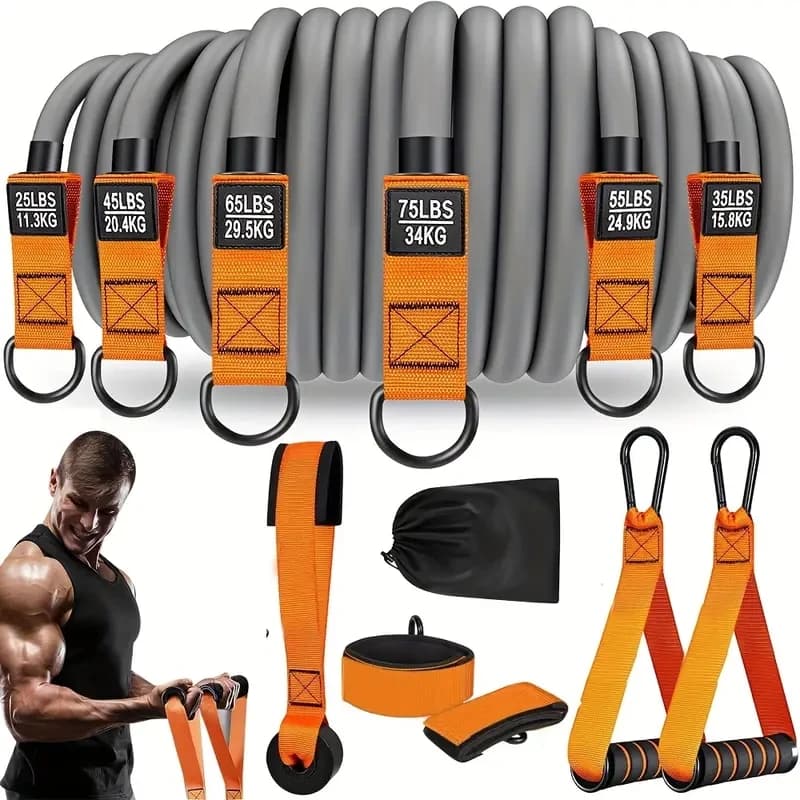 Weerstandsband met handvat: Gebruikt voor spiertraining, krachttraining, lichaamsvorming, yoga, fitnessapparatuur voor thuis - Natuurlijk