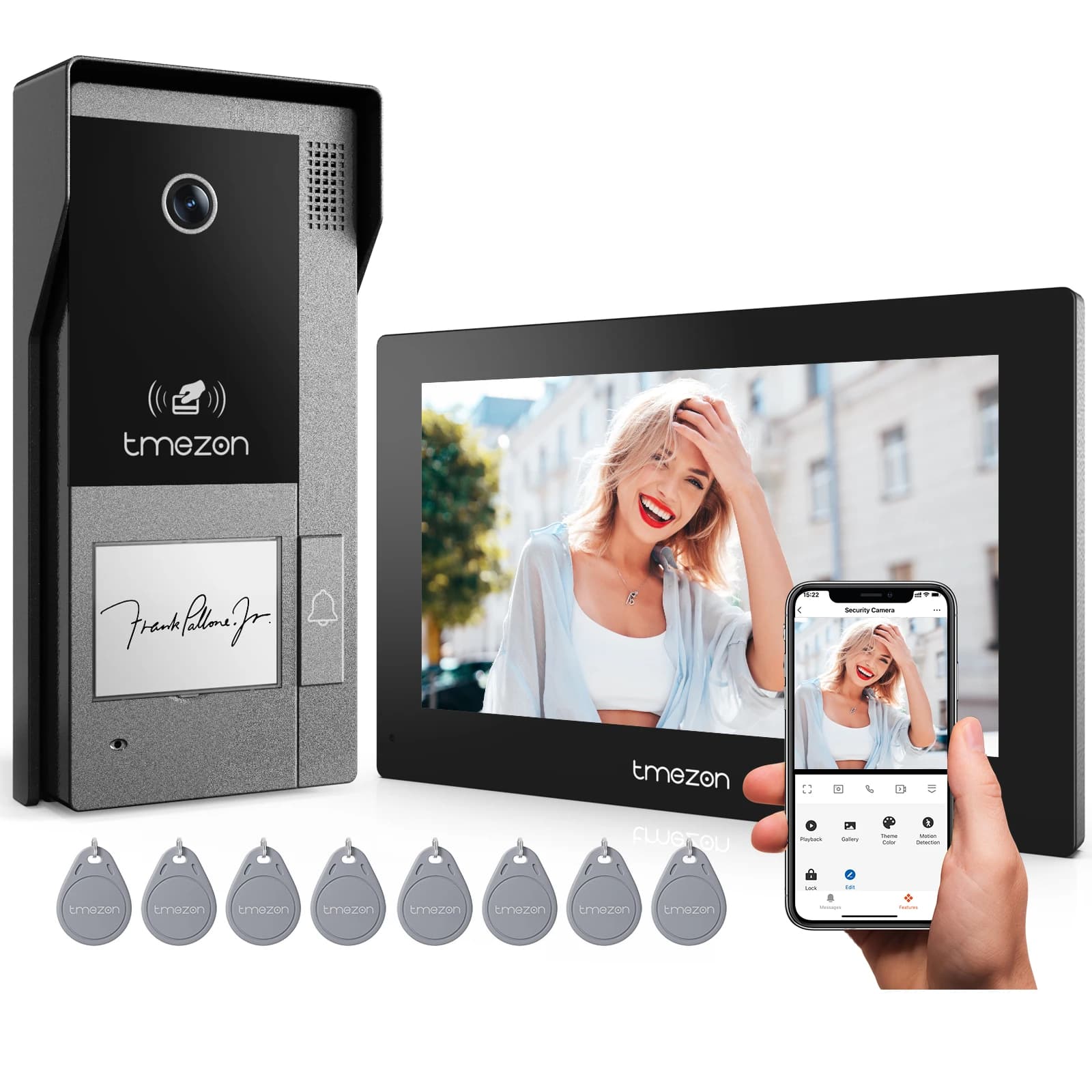 2-draads TMEZON WiFi Tuya video-intercomsysteem met camera en 7 inch 1080P touchscreen IP bedraad video-deurtelefoon, op afstand ontgrendelen