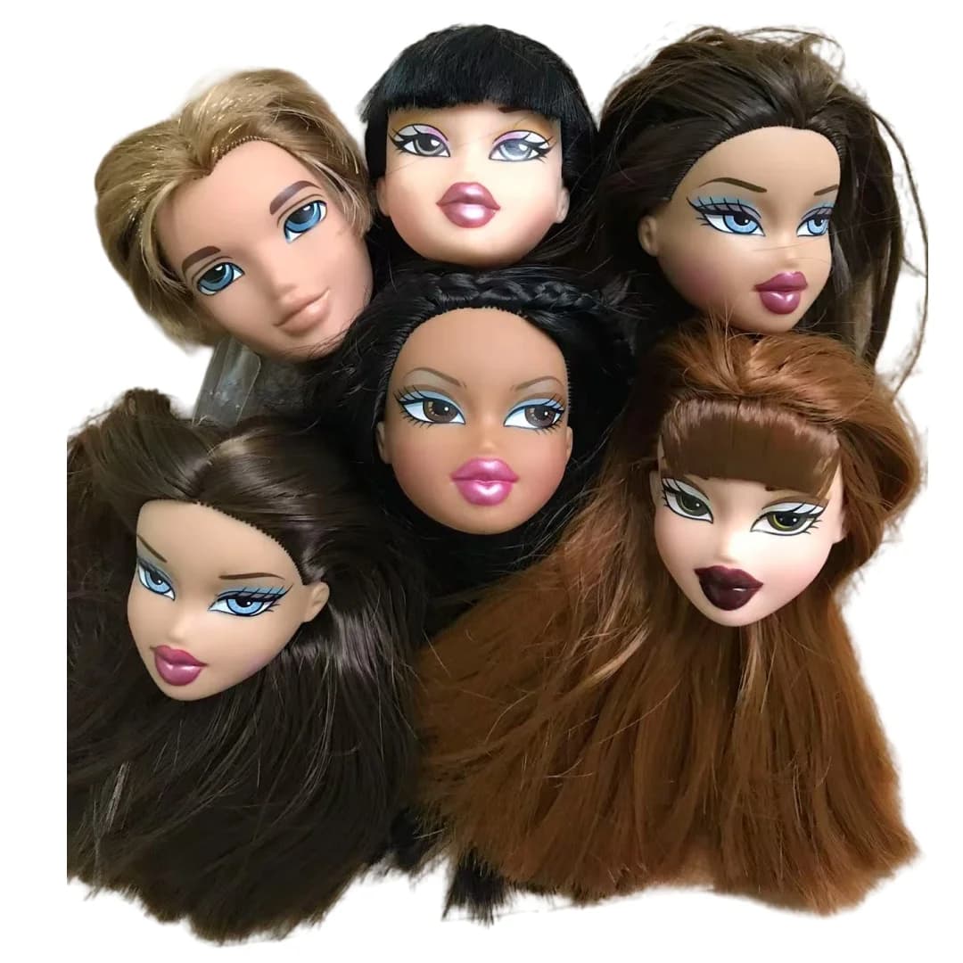 Versie uit 2001, Zeldzame Gezicht Poppenhoofden Klassieke Bratss Wit Bruine Huid Kleurrijk Haar Meisje Jongen Pop Onderdelen voor Verzamelaars