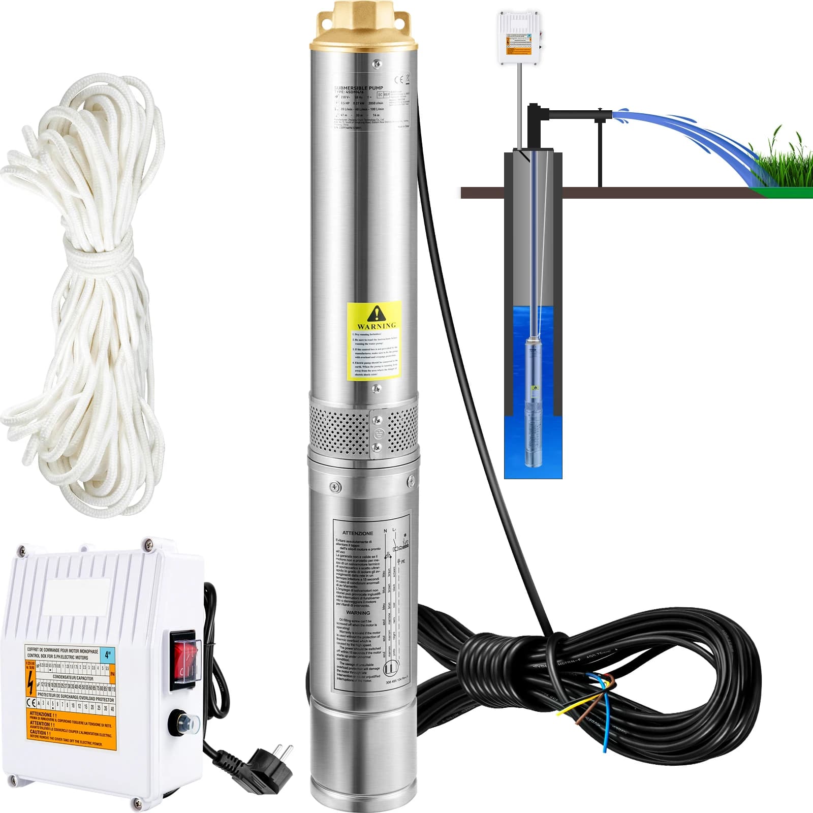SucceBuy Diepe Goed Dompelpomp Rvs Waterpomp 370 W/550 W/750 W/1100 W Grote Debiet Hoge Hoofd Lift Waterpomp