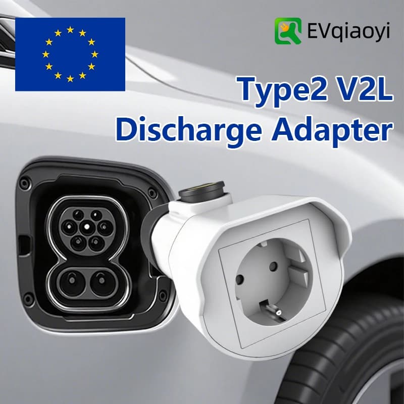 EVqiaoyi Type2 V2L Ontlader Adapter 16A 3.5KW Type2 Auto Ontlading Plug met EU Socket voor Camping, BYD Jaecoo MG Renault