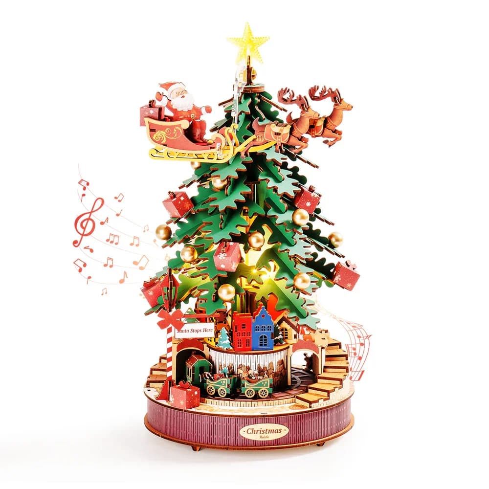 Robotime Rolife Kerst Melodie Boom Muziek Dearmer Dozen 3D Houten Puzzel met Licht Perfecte Familie Geschenken Eenvoudig Monteren Speelgoed