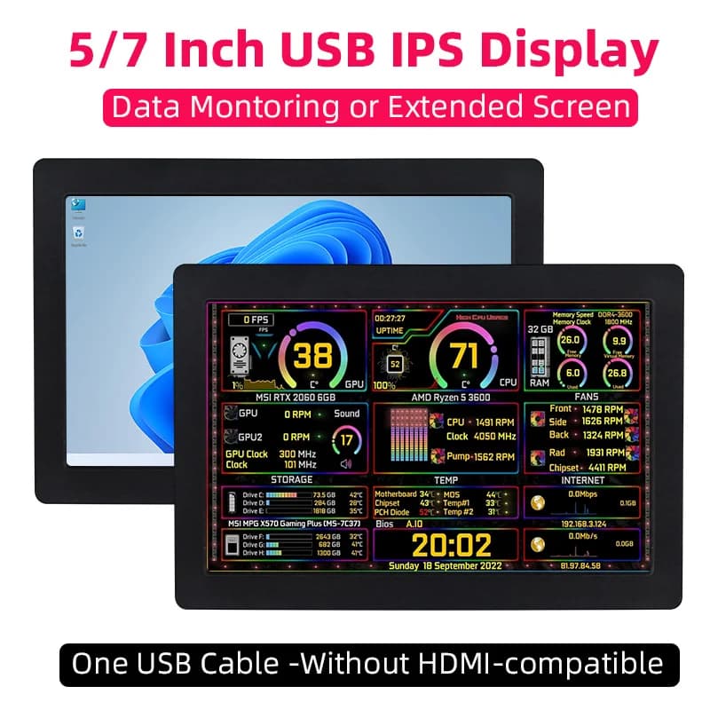 5/7 Inch IPS USB Secundair Scherm 1024*600 EEN Kabel AIDA64 Monitoring Display Ondersteuning Desktop Uitgebreide LCD voor Win10/11