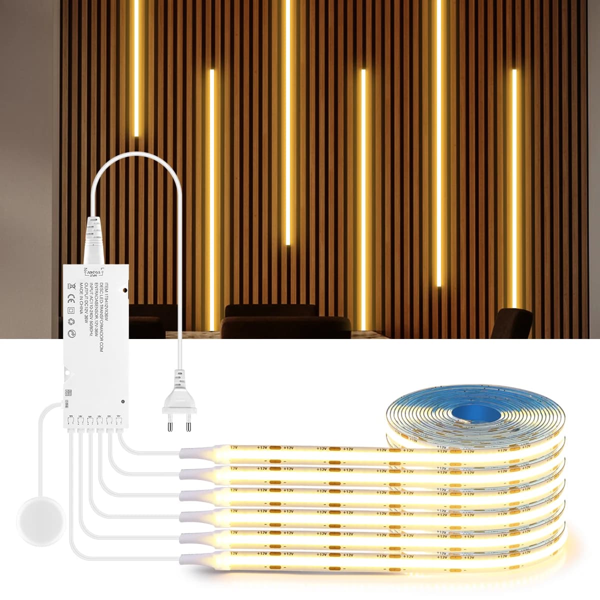 6/5/4/3/2/1-in-1 Flexibele COB LED Strip Diode Tape Grille Houten Board Wanddecoratie Lamp Met Touch Schakelaar Dimmer + Voeding