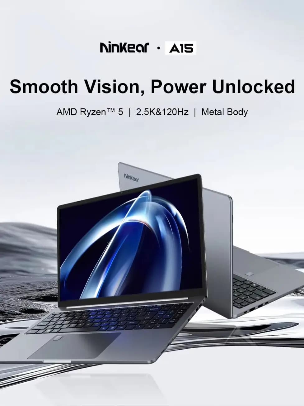 Ninkear A15 16 Inch Laptop 2.5K 120Hz Scherm AMD Ryzen 5 5500U 16GB RAM 1TB SSD Metalen Behuizing WiFi 6 Verlicht Toetsenbord Vingerafdruk