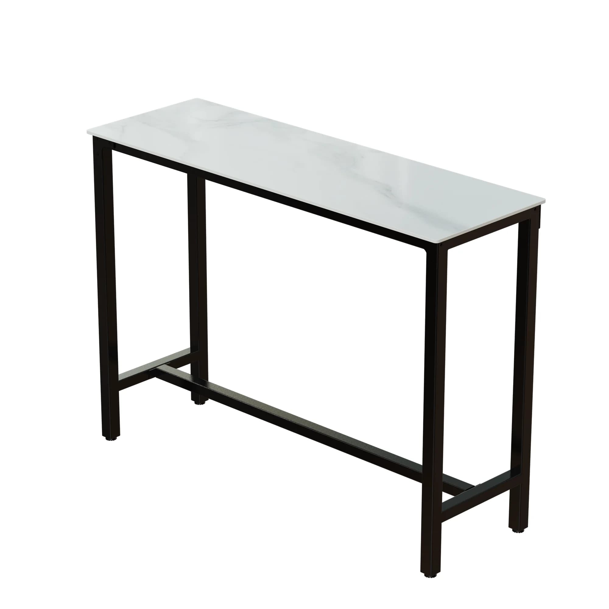 Gesinterde Stenen Bartafel Witte Rechthoek Toonbank Hoogte Eettafel Met Zwart Metalen Frame Hoge Top Pub Tafels
