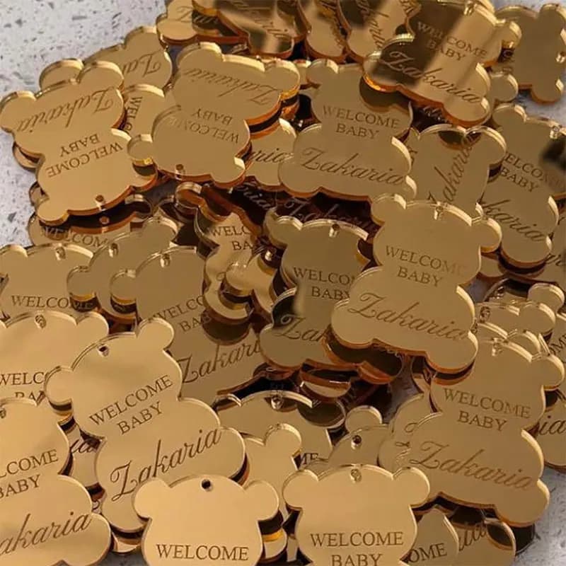 Gepersonaliseerde acryl spiegelbeer cadeaukaartjes, op maat gemaakte acryl babyshower cadeautjes, gegraveerde naamkaartjes, doop- en verjaardagscadeau