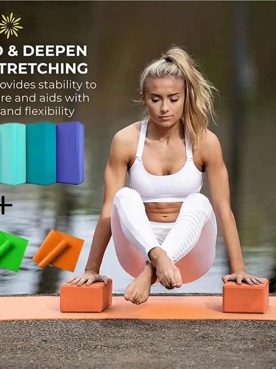 3-delige set met twee yogablokken + weerstandsbanden, EVA-yogablokken, stretch-weerstandsbanden geschikt voor beginnersyoga, stretch