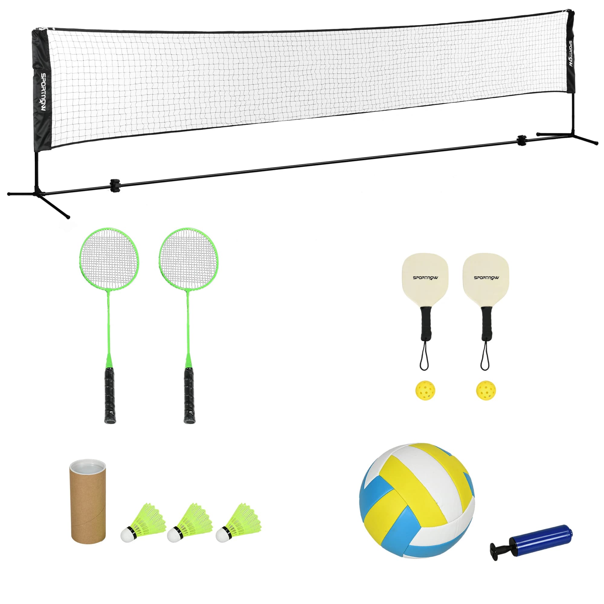 SPORTNOW Complete set badminton, pickleball en volleybal, 3-in-1, Buitensport met verstelbare nettenhoogte - cm