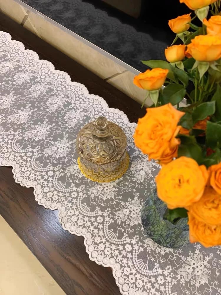 Borduren Katoen Kant Stof Tafelkleed Bloemen Kant Tafelloper Vintage Tafellopers voor Bruiloft Bruids Douche Babyfeest