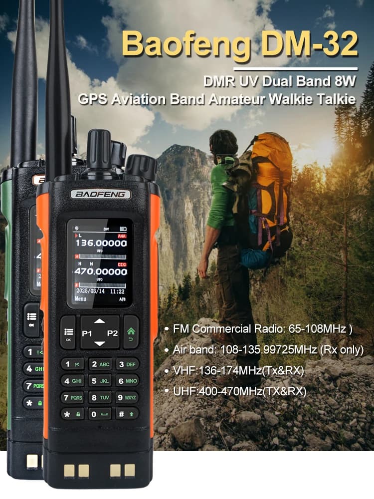Baofeng DM-32 GPS APRS AES256 Encryptie DMR Digitaal Analoog UHF VHF Dual Band 8W Air Band FM Walkie Talkie DM-32UV