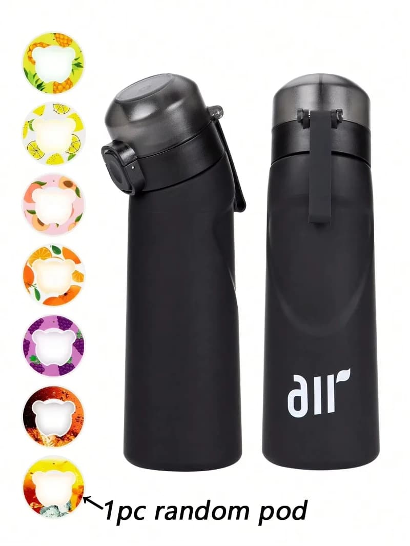 1pc luchtwaterfles met 1pc willekeurige smaakpods draagbaar transparant met rietje lekvrij geschikt voor buitensporten