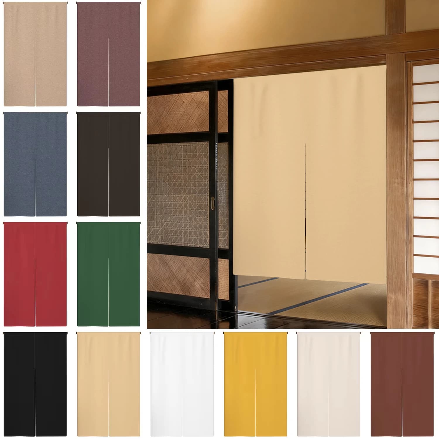 Effen kleur Noren gordijnen Japanse keukenpartitie beige wit zwart slaapkamer badkamer entree hangende split halve gordijnen