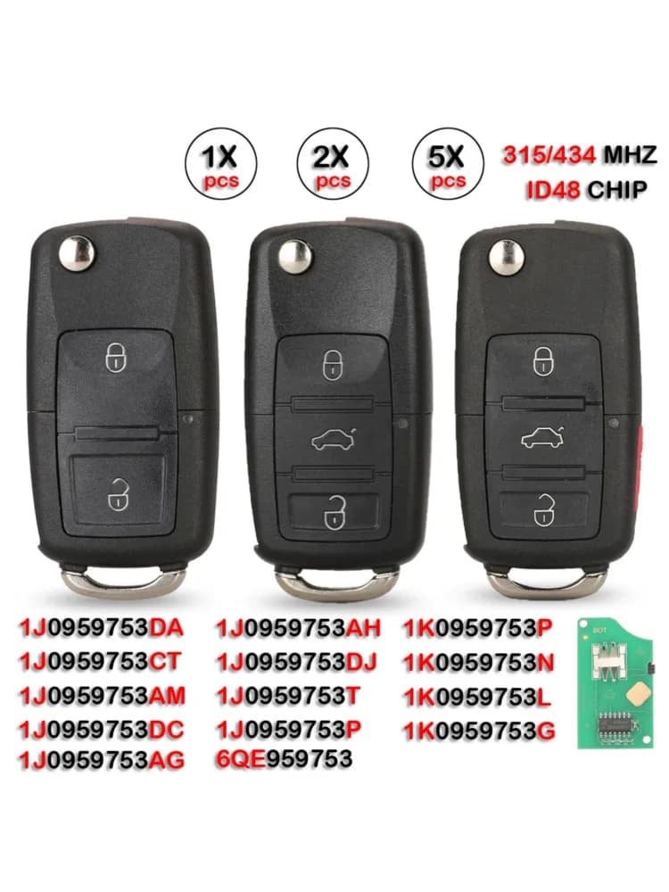 jingyuqin ID48 6QE959753 1K0959753... 1J0959753...Autoafstandsbediening voor VW Golf Passat Polo Bora Sharan Touran Leon Toledo Jetta