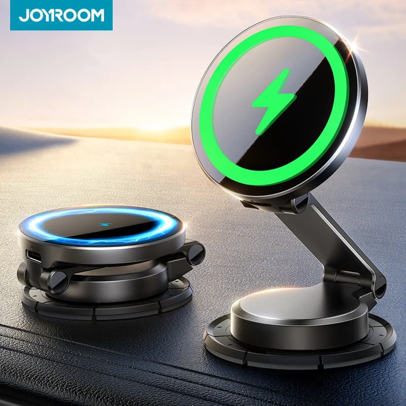 Joyroom magnetische autohouder N55 sterke magneet 15 W draadloos opladen 360 °   Rotatie opvouwbare telefoonhouder Snelle autolader JR-ZS408