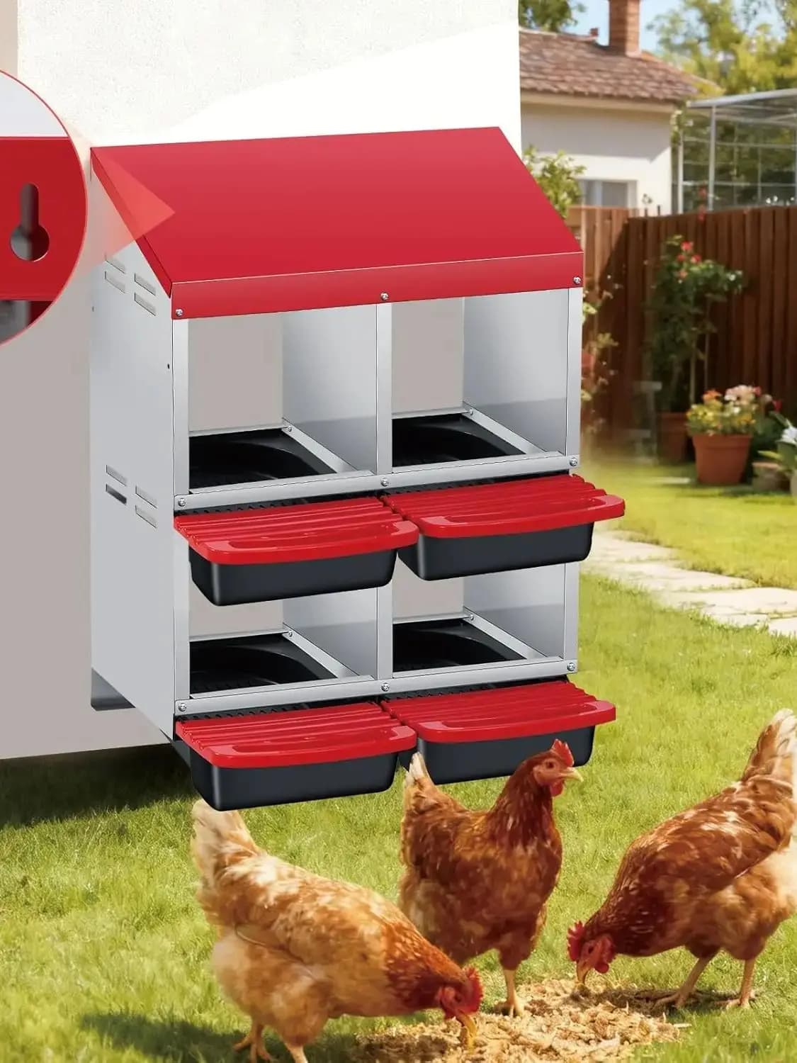2-laags opklapbare kip-nistbox, metalen legboxen met 4 compartimenten en uittrekbare eierdoos, kip-nistbox, eiercollectie