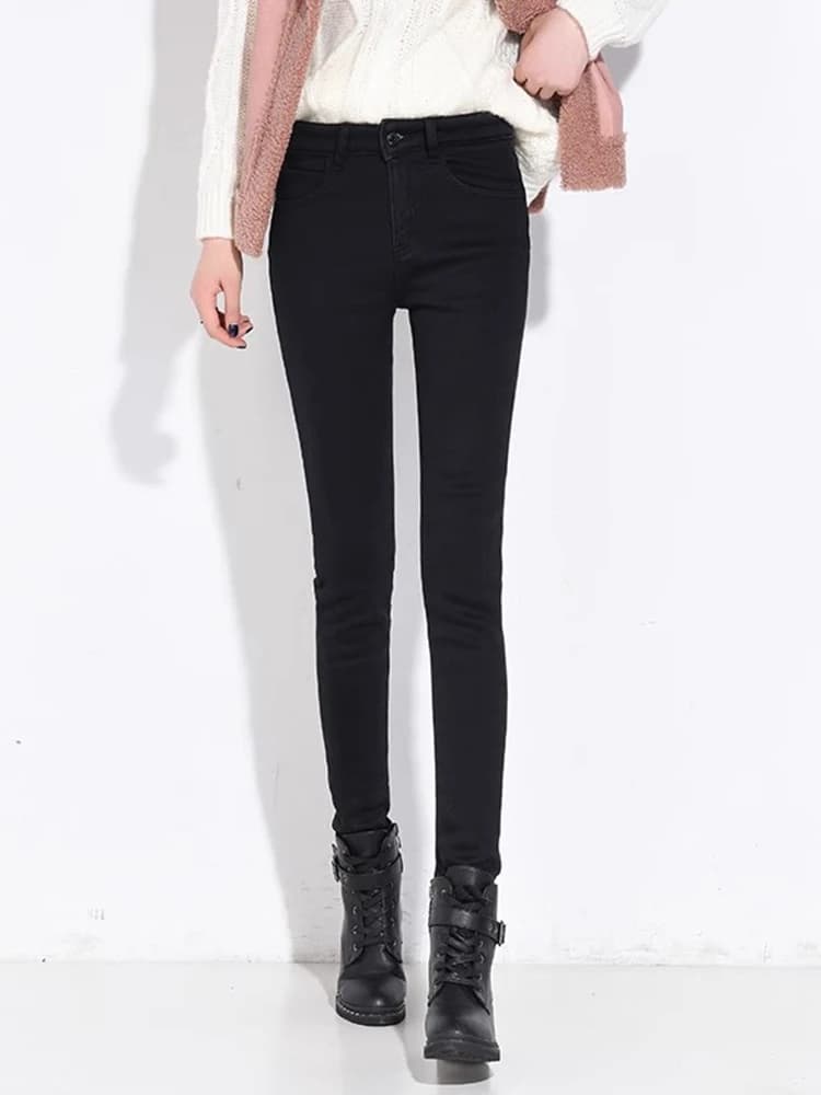 Winter Lam Pluis Denim Potlood Broek Vrouwen Dikker Grote Maat 34 Jeans Hoge Taille Stretch Jeansy Fleece Gevoerd Warme Slanke Vaqueros