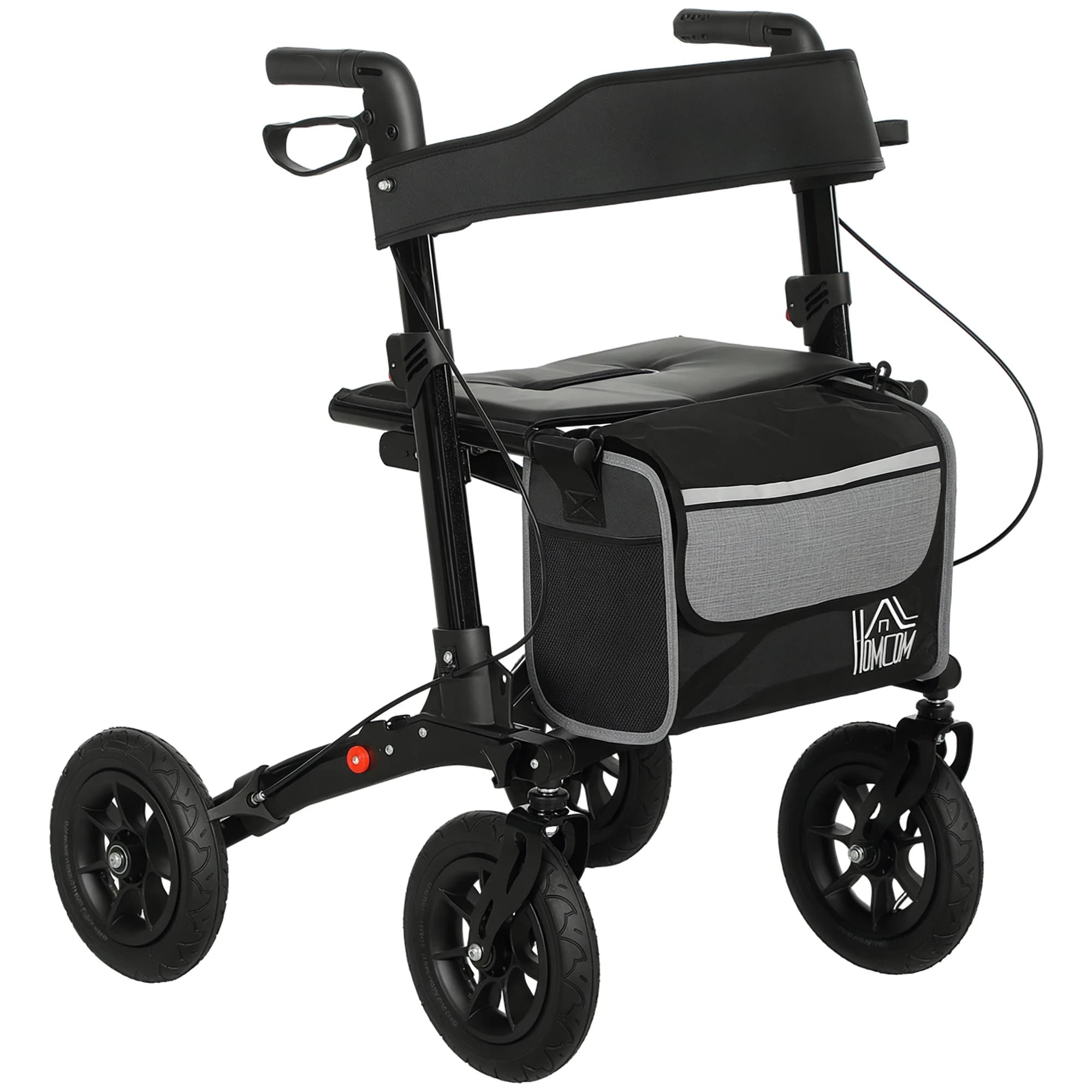 HOMCOM Walker 4 wielen opvouwbaar, lichtgewicht rollator van aluminium, gevoerde zitting, rugleuning, verstelbare handgreep, opbergtas, dubbele rem,