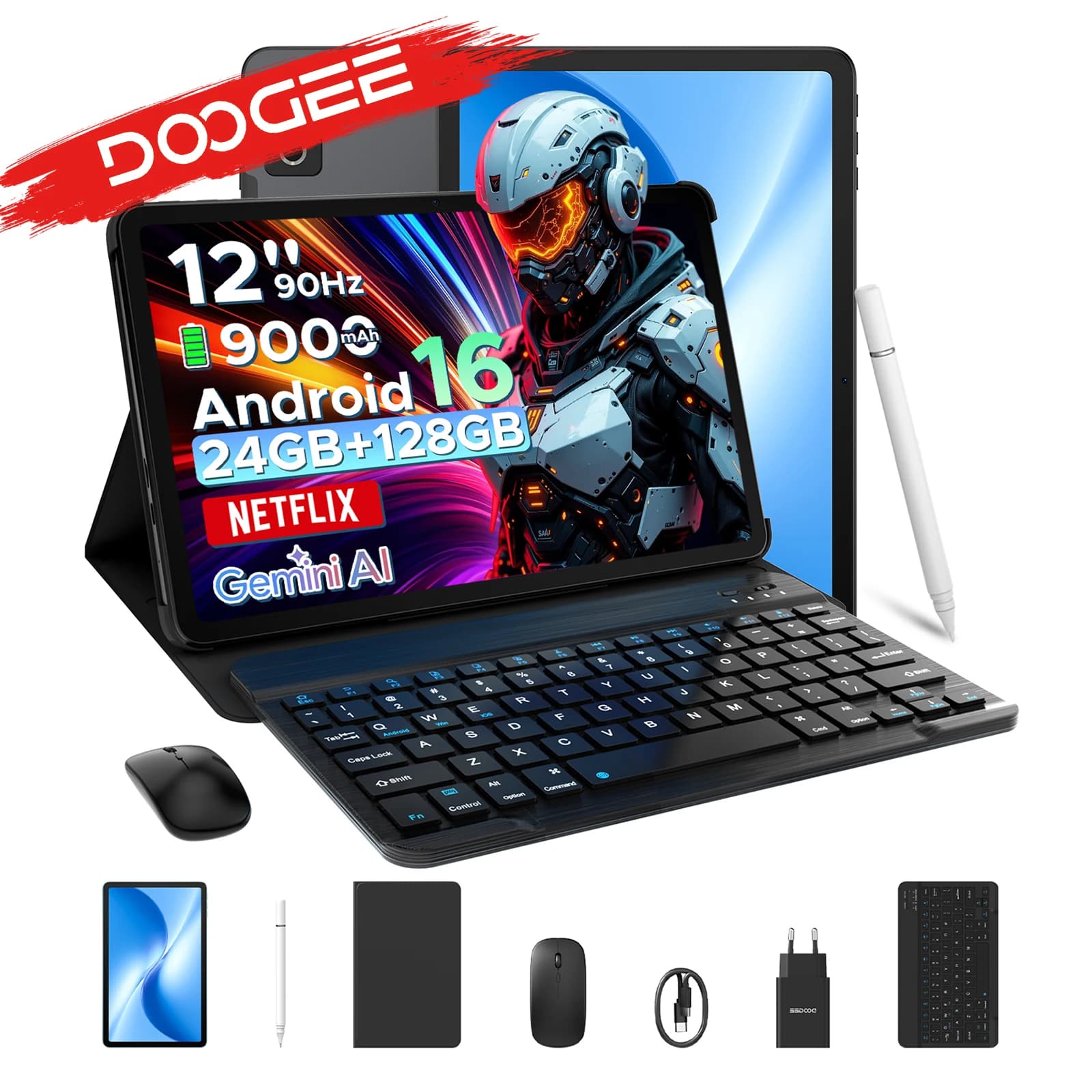 DOOGEE Android 16 U12 2 in 1 Tablet PC 12 inch Gemini AI 24GB (6 + 18) 128GB mAh Batterij Widevine L1 beugel Wifi Tablet PC