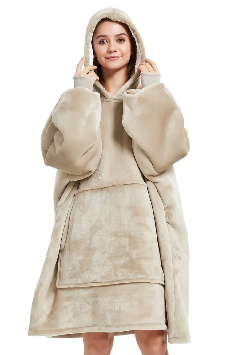 Badrock Luxe fleece deken met capuchon - zandkleur