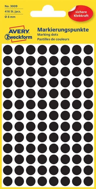 Avery 3009 Ronde Etiket 8mm Zwart - 416 Etiketten