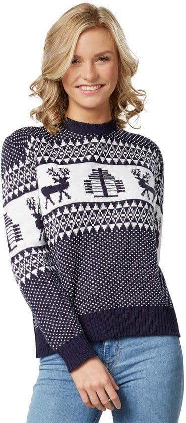 dressforfun Winterwonderland - Kersttrui - Hertenmotief - Blauw-Wit (L)
