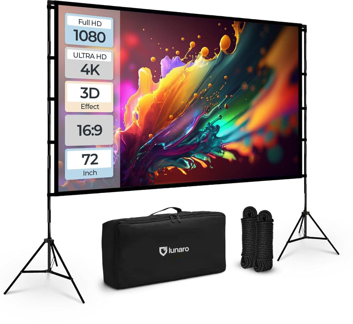 Lunaro Projectiescherm 72 inch - Projectiescherm - Dubbelzijdig - Kreukelvrij - Compacte Draagtas