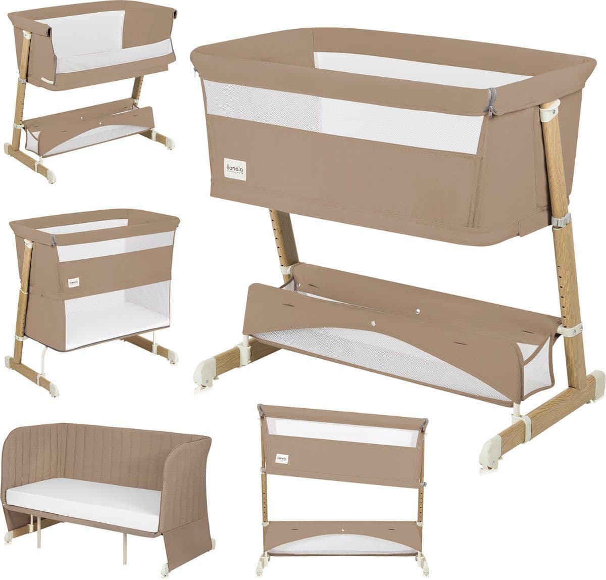 Lionelo Thomi Plus 5in1 - Meegroeibed Co Sleeper Babybed Baby Box Peuterbed Bank - 7 hoogtes - 2x matrassen T25 - Verstelbare Poten - Ademend &