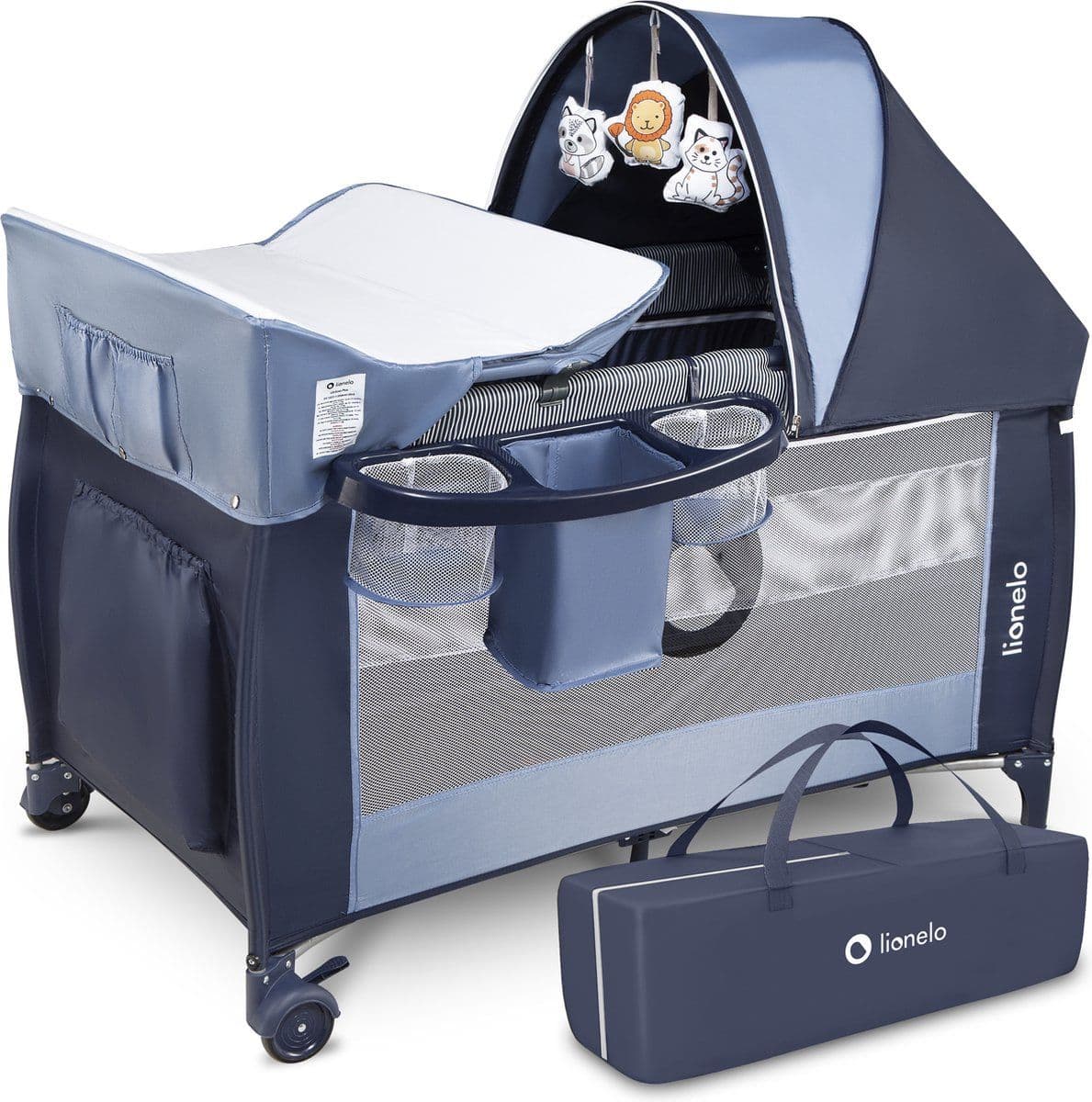 Lionelo Sven Plus - Meegroeibed 2in1 - Campingbedje met zijopening - 127x60cm - blauw