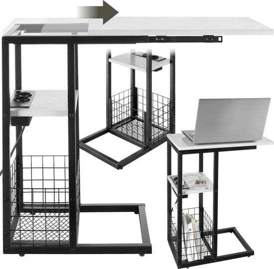 tectake® Laptoptafel Rhea - C-Vormige bijzettafel - Laadstation met 2 AC- en 2 USB-aansluitingen - Wit